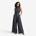 Dame ærmeløs jumpsuit med bred ben og bindebånd