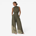 Dame ærmeløs jumpsuit med bred ben og bindebånd