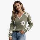 Dame V-Hals Blomster Broderet Sweater