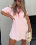 Bella - SStilfuld Denimkjole Bella med Krave og Knapdetalje