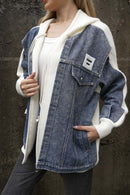 Elara - Patchwork jakke med hætte i denim