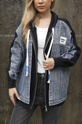 Elara - Patchwork jakke med hætte i denim