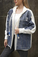 Elara - Patchwork jakke med hætte i denim