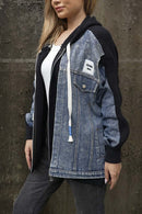 Elara - Patchwork jakke med hætte i denim
