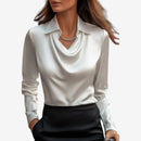 Damebluse med Drapehals og Slim Fit