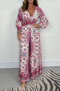 Lily - Dame V-hals jumpsuit med print og lange ærmer