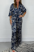 Thalia - Dame printet jumpsuit med V-hals og lynlås foran