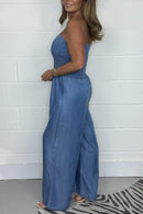 Ella - Afslappet off-shoulder denim jumpsuit med brede ben