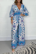 Lily - Dame V-hals jumpsuit med print og lange ærmer