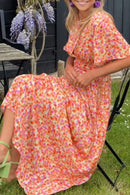 Bianca - Blomsterprint maxikjole med V-hals og korte