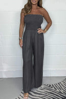 Ella - Afslappet off-shoulder denim jumpsuit med brede ben