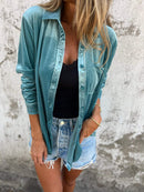 Riley – Oversized skjorte med knaplukning & brystlomme
