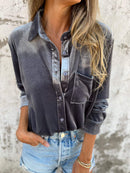 Riley – Oversized skjorte med knaplukning & brystlomme