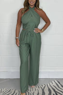 Thalia - Halterneck sæt med crossover cropped top + bukser