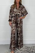 Thalia - Dame printet jumpsuit med V-hals og lynlås foran
