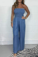 Ella - Afslappet off-shoulder denim jumpsuit med brede ben