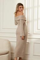 Joly chic lang kjole med off-shoulder-motiv, lange ærmer og