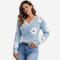 Dame V-Hals Blomster Broderet Sweater