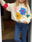 Emma casual sweater med blomsterstrik