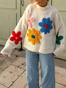 Emma casual sweater med blomsterstrik