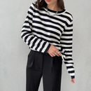 Kvinders Stribet Strik Sweater med Lange Ærmer