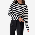Kvinders Stribet Strik Sweater med Lange Ærmer