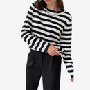Kvinders Stribet Strik Sweater med Lange Ærmer