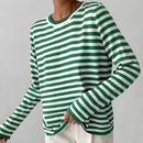 Kvinders Stribet Strik Sweater med Lange Ærmer