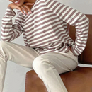 Kvinders Stribet Strik Sweater med Lange Ærmer