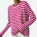 Kvinders Stribet Strik Sweater med Lange Ærmer