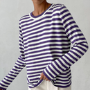 Kvinders Stribet Strik Sweater med Lange Ærmer