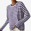 Kvinders Stribet Strik Sweater med Lange Ærmer