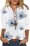 Elanora - Bluse med blomsterprint, V-hals og knapdetaljer