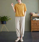 Ella – Moderne bluse med korte ærmer & knappet front