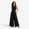 Dame ærmeløs jumpsuit med bred ben og bindebånd
